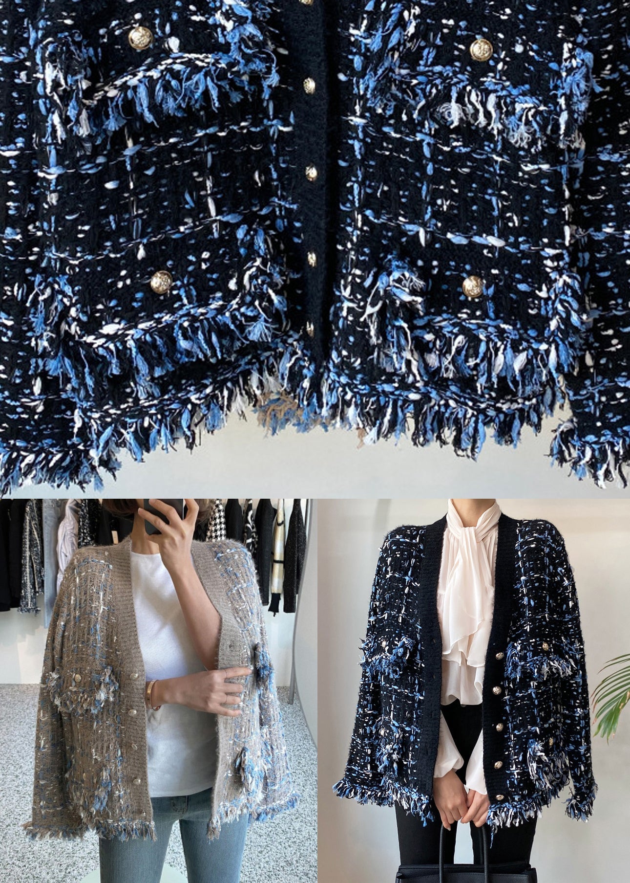 Khaki Tasseled Pockets Knitted Cotton Coat V Neck