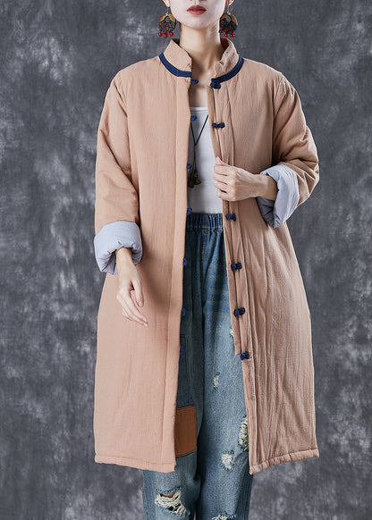 Khaki Warm Fine Cotton Filled Witner Coat Chinese Button