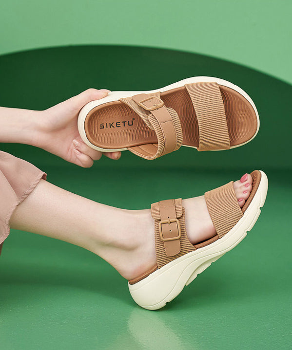 Khaki Wedge Knit Fabric DIY Peep Toe Flip Flops