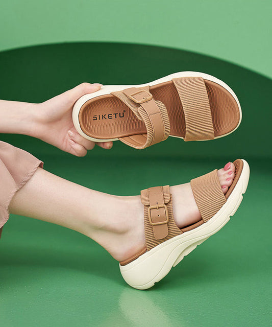 Khaki Wedge Knit Fabric DIY Peep Toe Flip Flops