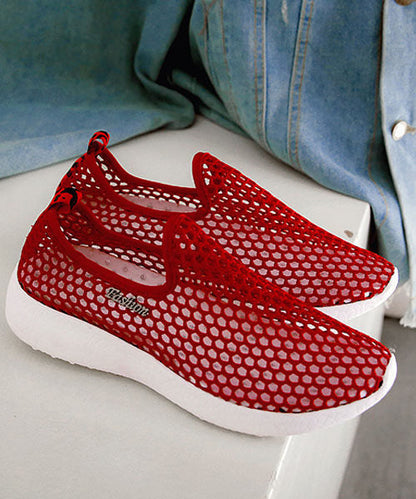 Knit Fabric Flat Feet Shoes Red Hollow Out Flat Shoes