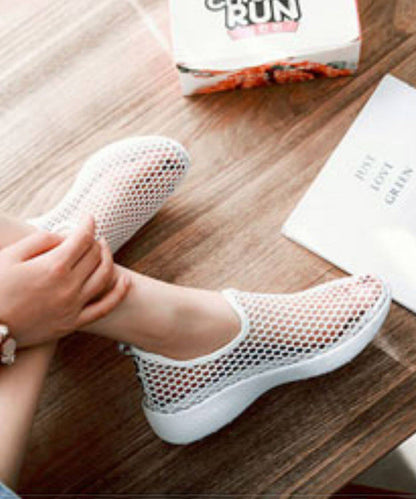 Knit Fabric Flat Feet Shoes Red Hollow Out Flat Shoes