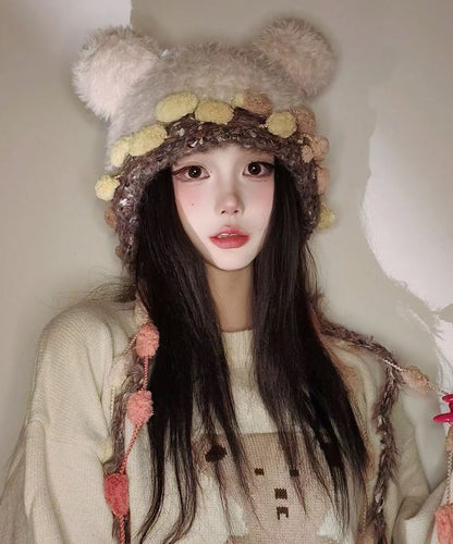 Korean Cute Versatile Pink Warm Thick Fur Knitted Hat