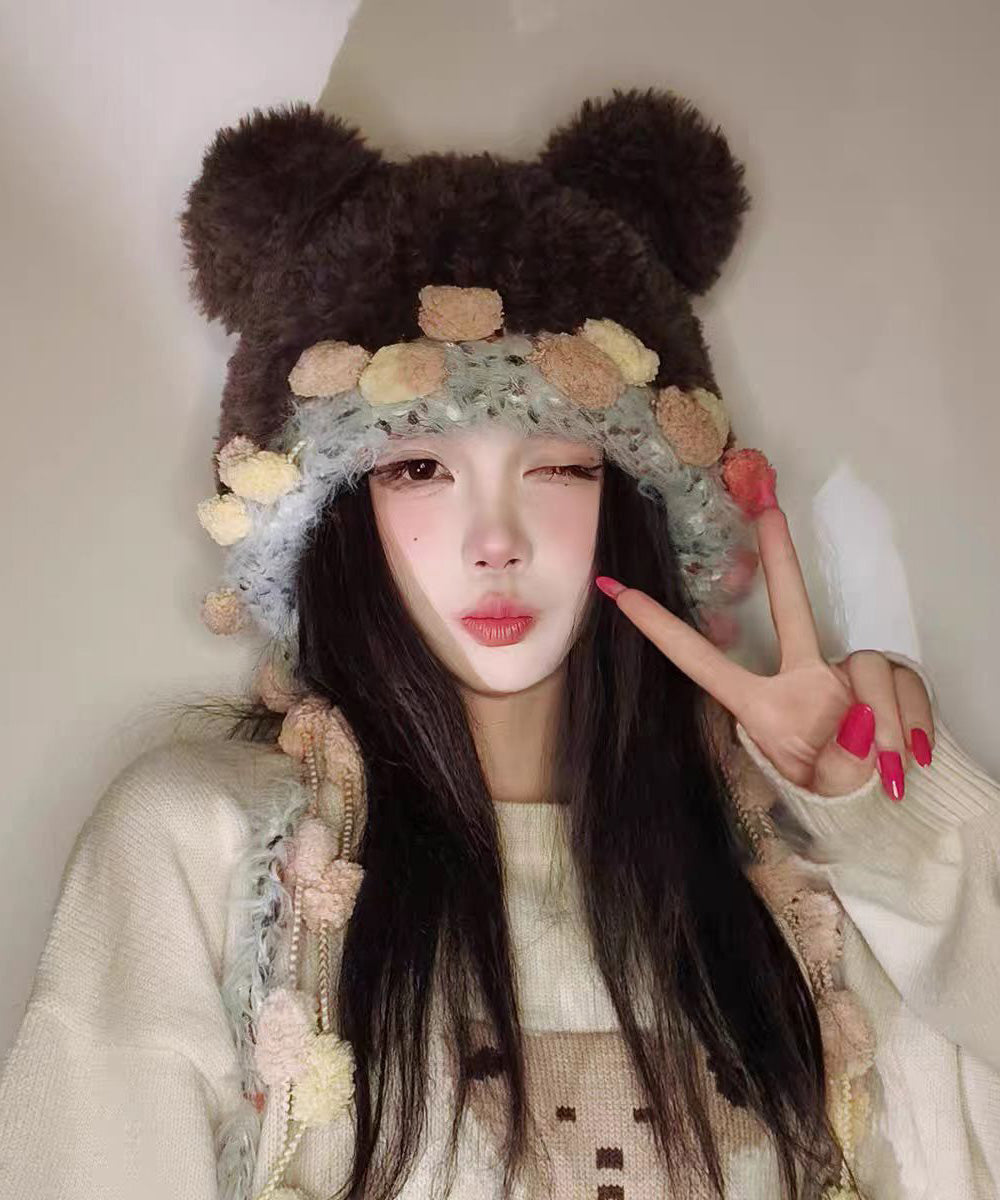 Korean Cute Versatile Pink Warm Thick Fur Knitted Hat