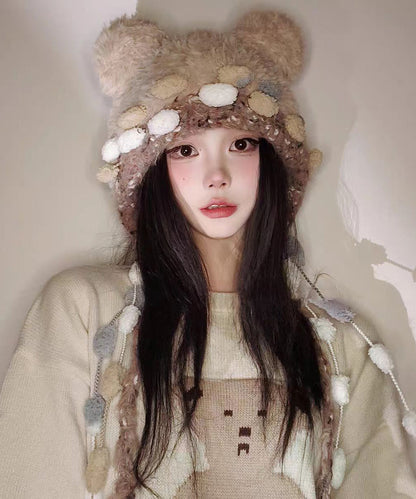 Korean Cute Versatile Pink Warm Thick Fur Knitted Hat