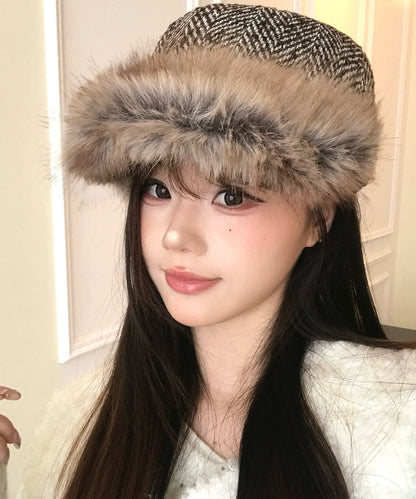 Korean Style Brown Warm Fleece Equestrian Hat Winter