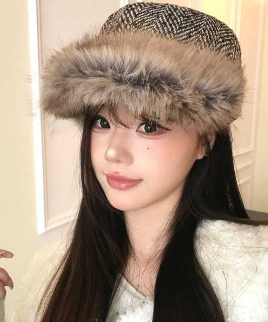 Korean Style Brown Warm Fleece Equestrian Hat Winter