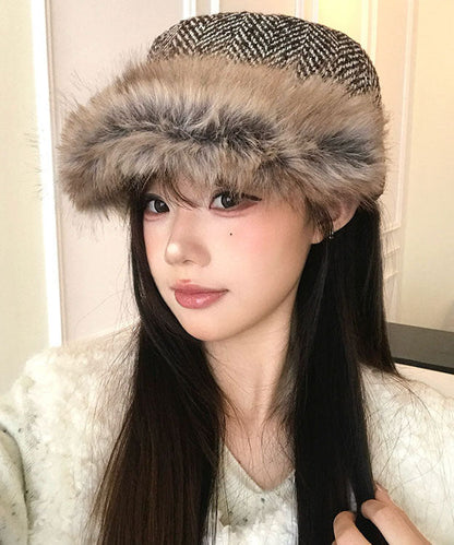 Korean Style Brown Warm Fleece Equestrian Hat Winter