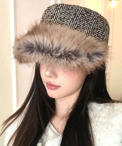 Korean Style Brown Warm Fleece Equestrian Hat Winter