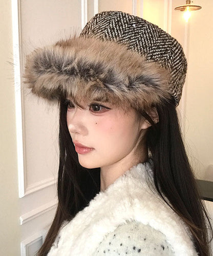 Korean Style Brown Warm Fleece Equestrian Hat Winter