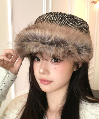 Korean Style Brown Warm Fleece Equestrian Hat Winter