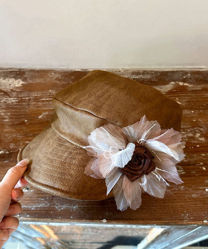 Korean Style Khaki Flower Versatile Faux Suede Painter Hat