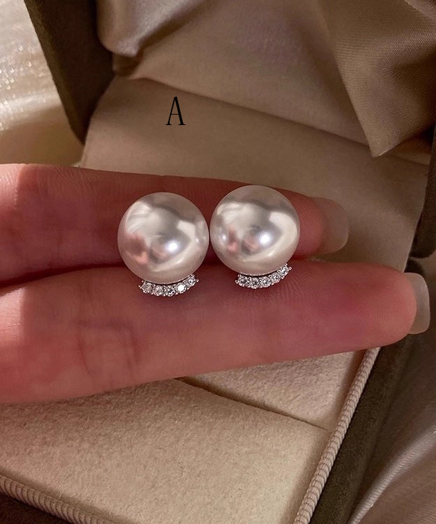 Korean Style Round Pearl Zircon Studded Stud Earrings