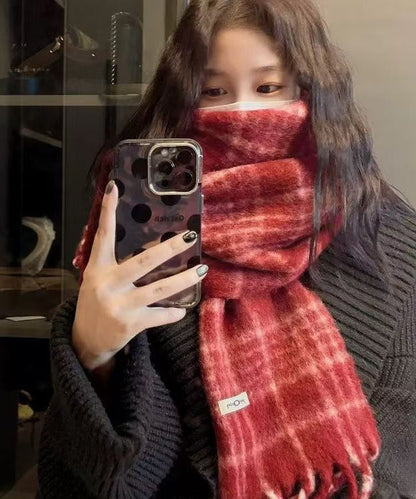 Korean Version Red Checkered Warm And Thick Scarf Versatile