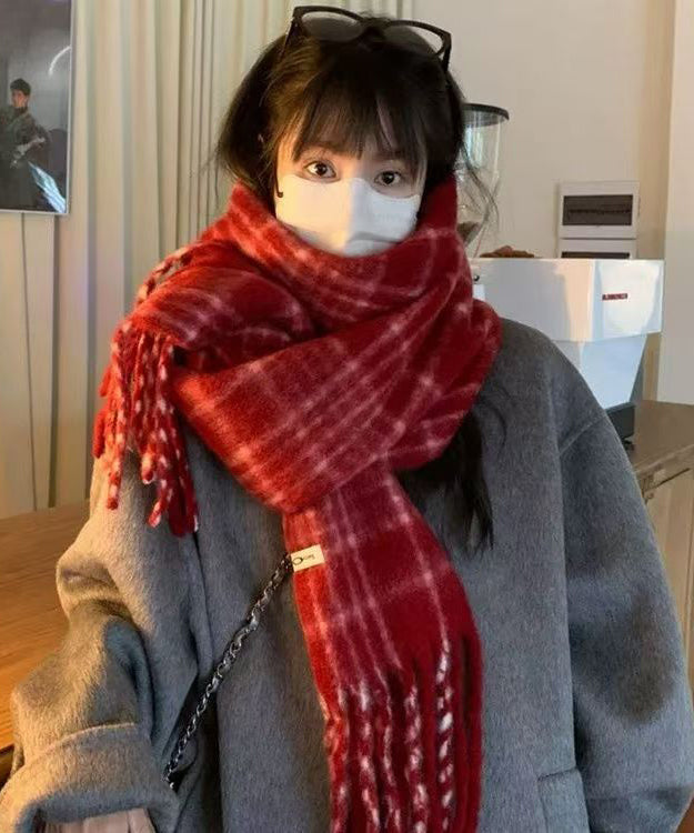 Korean Version Red Checkered Warm And Thick Scarf Versatile