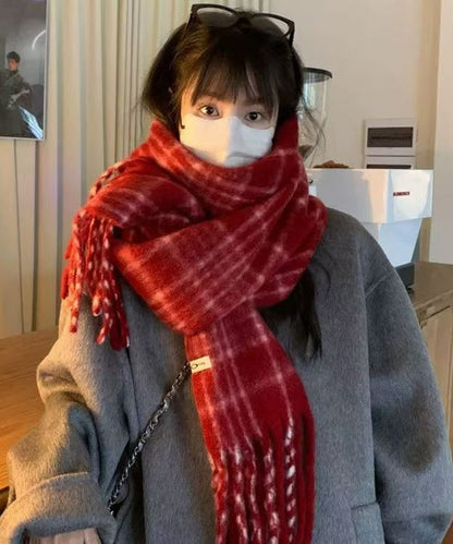 Korean Version Red Checkered Warm And Thick Scarf Versatile