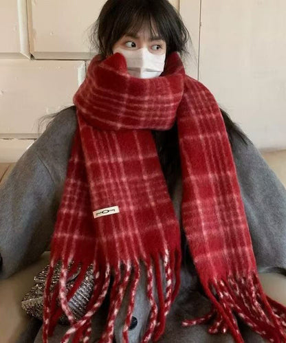 Korean Version Red Checkered Warm And Thick Scarf Versatile