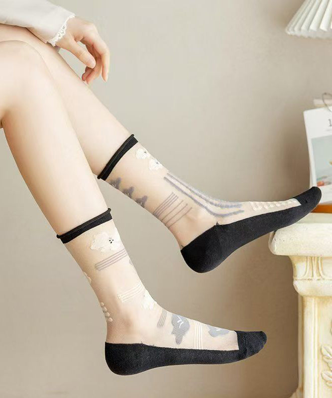 Korean Version Sweet Asymmetric Thin Rolled Edge Mid Tube Socks
