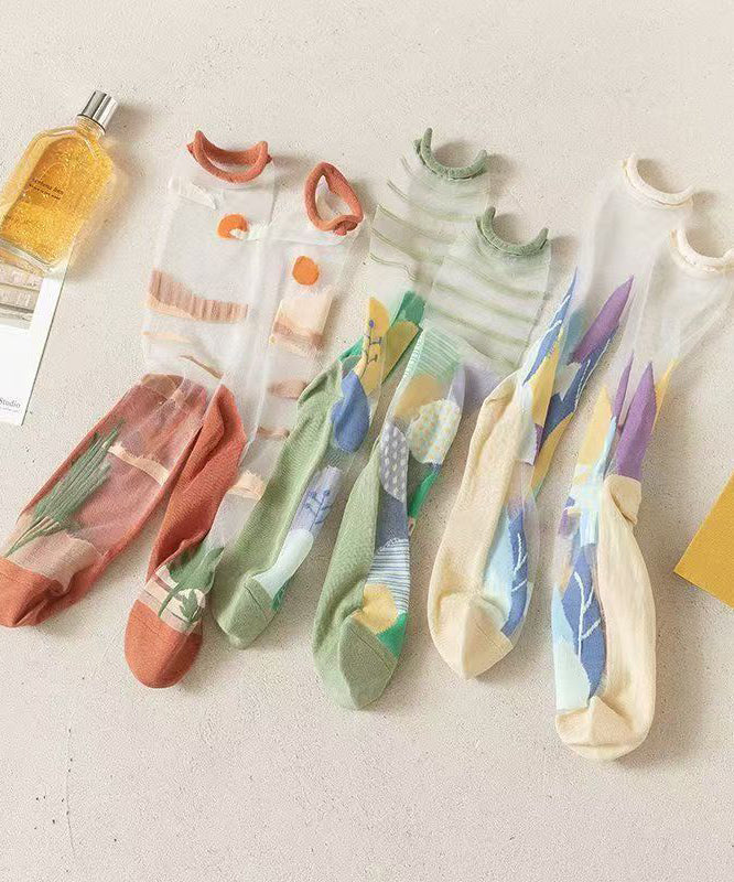 Korean Version Sweet Asymmetric Thin Rolled Edge Mid Tube Socks