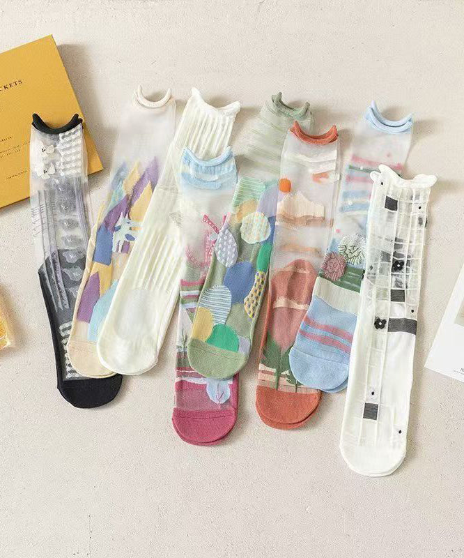 Korean Version Sweet Asymmetric Thin Rolled Edge Mid Tube Socks
