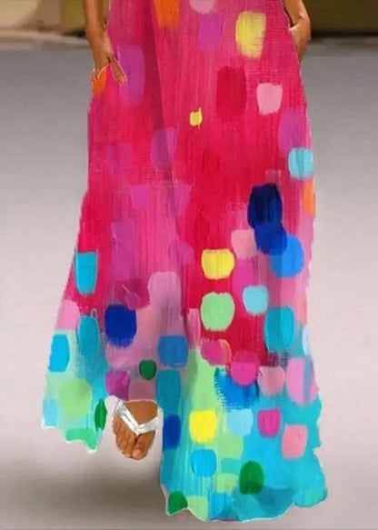 Ladies' Red V-Neck Printed Sleeveless Maxi Dress