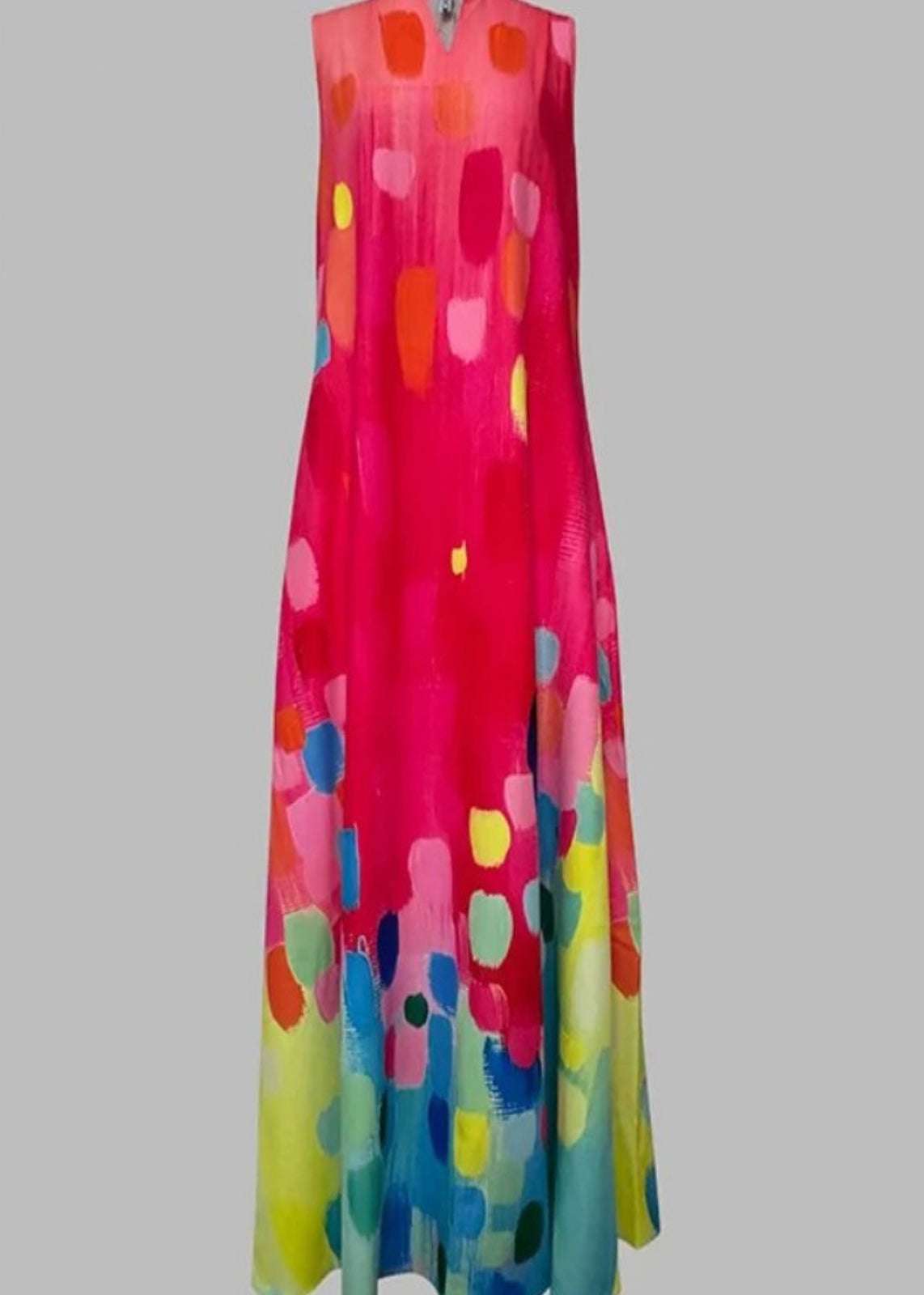 Ladies' Red V-Neck Printed Sleeveless Maxi Dress