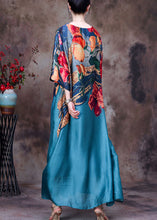Load image into Gallery viewer, Lake Blue Pockets Print Silk Long Dresses O Neck Half Sleeve