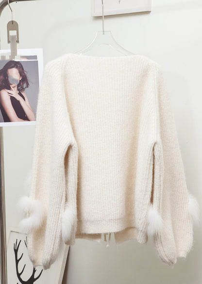 Lantern Red V Neck Floral Tie Waist Mink Hair Knitted Cardigan Long Sleeve