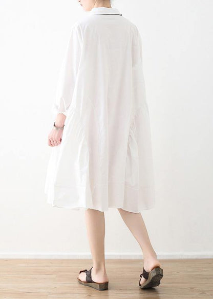 Large White Shirt Women Medium Length Spring Summer Cotton Dress - SooLinen