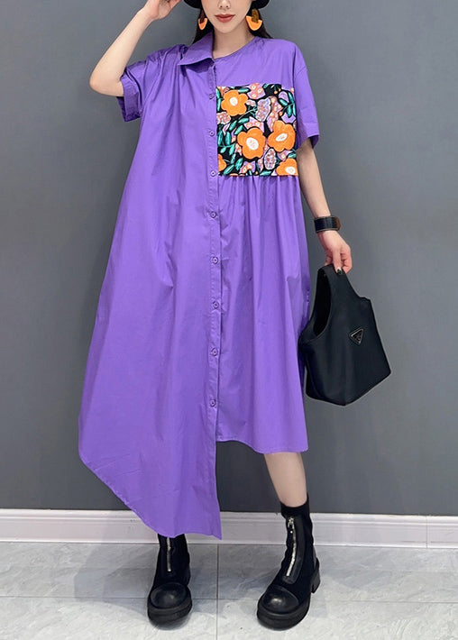 Lavender Patchwork Applique Maxi Dresses Asymmetrical Summer