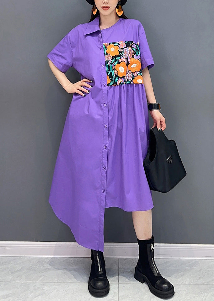 Lavender Patchwork Applique Maxi Dresses Asymmetrical Summer