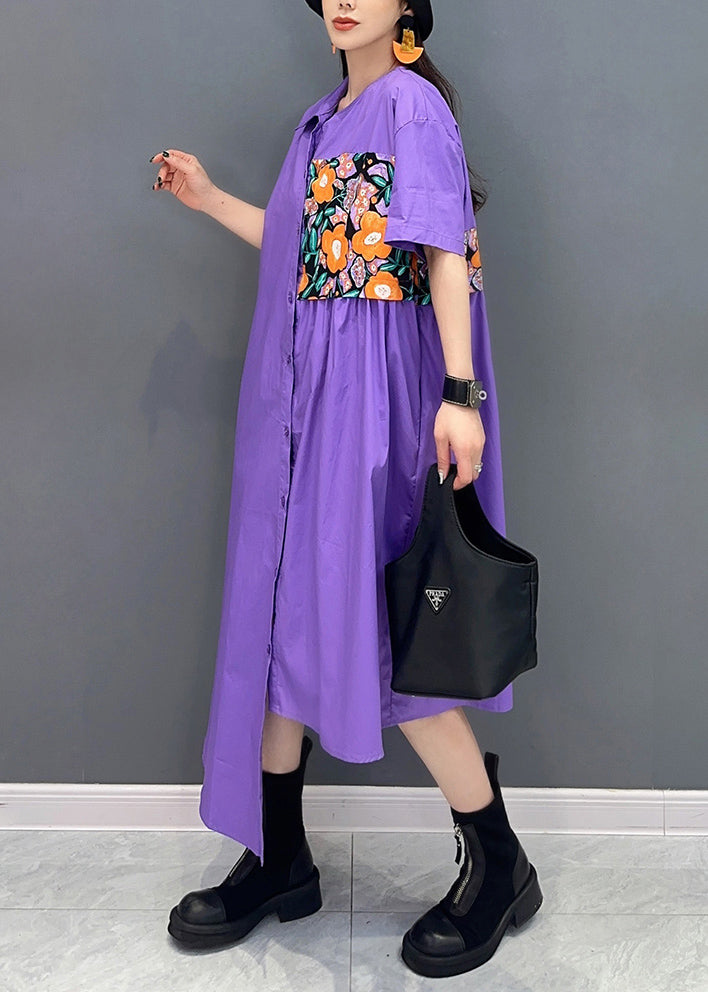 Lavender Patchwork Applique Maxi Dresses Asymmetrical Summer