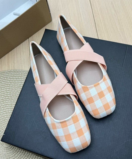 Lavender Plaid Cotton Fabric Women Splicing Flat Shoes