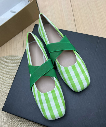 Lavender Plaid Cotton Fabric Women Splicing Flat Shoes
