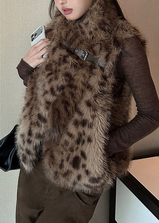 Leopard Pockets Patchwork Mink Hair Waistcoat Winter