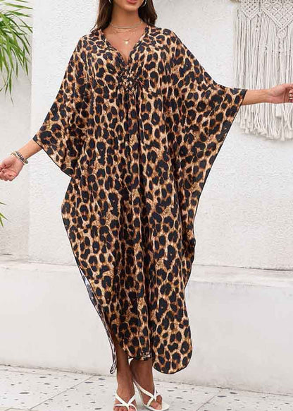 Leopard Print Chiffon Vacation Dress Oversized Side Open Summer