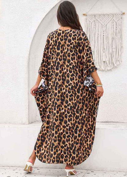 Leopard Print Chiffon Vacation Dress Oversized Side Open Summer