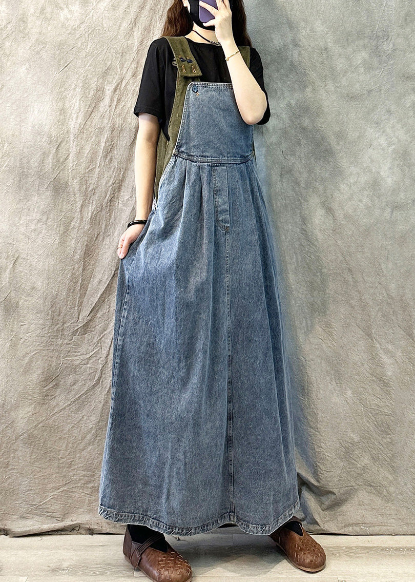 Light Blue Patchwork Denim Ankle Dress Oversized Summer