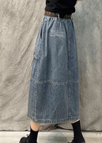 Light Blue Pockets Patchwork Denim Skirt High Waist Summer