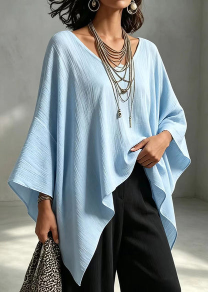 Light Blue Shirt Tops Asymmetrical Oversized Long Sleeve