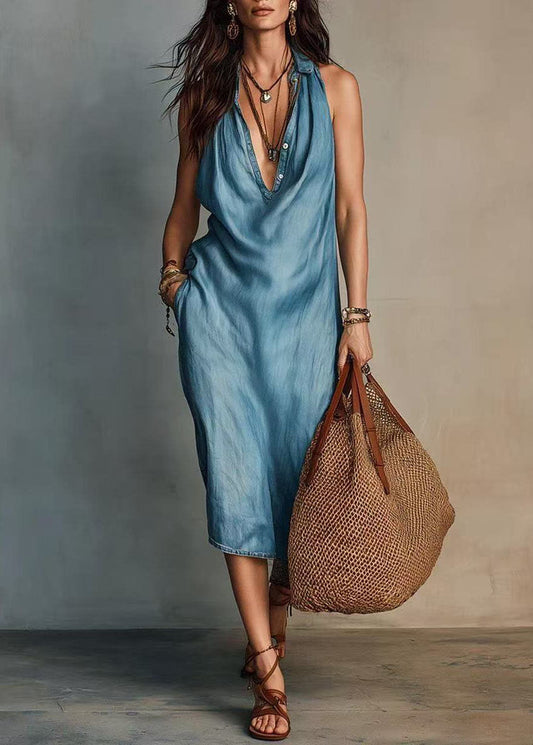 Light Blue Vacation Dresses V Neck Summer