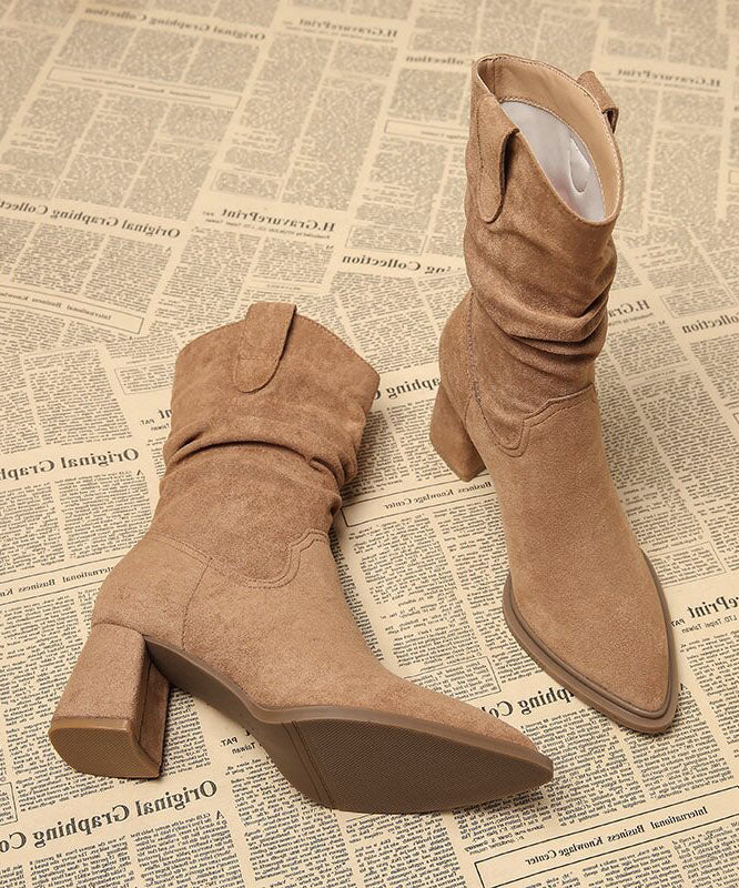 Light Camel Boots Pointed Toe Chunky Boots