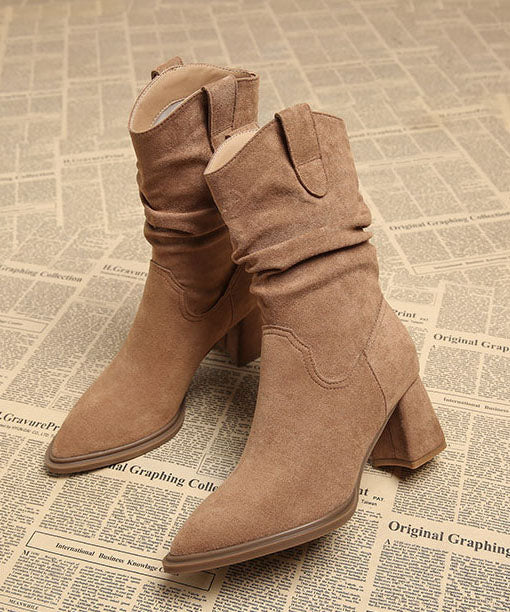 Light Camel Boots Pointed Toe Chunky Boots