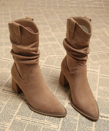 Light Camel Boots Pointed Toe Chunky Boots