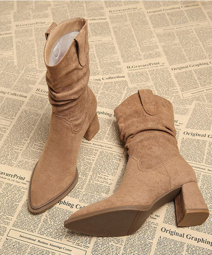 Light Camel Boots Pointed Toe Chunky Boots