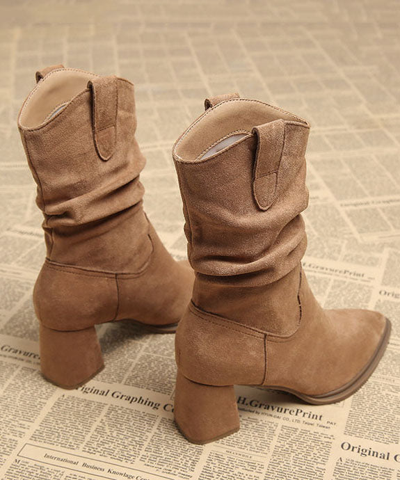 Light Camel Boots Pointed Toe Chunky Boots