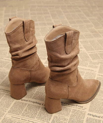 Light Camel Boots Pointed Toe Chunky Boots