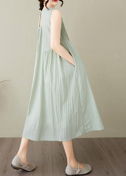 Light Green Cotton Party Dress Exra Large Hem Sleeveless