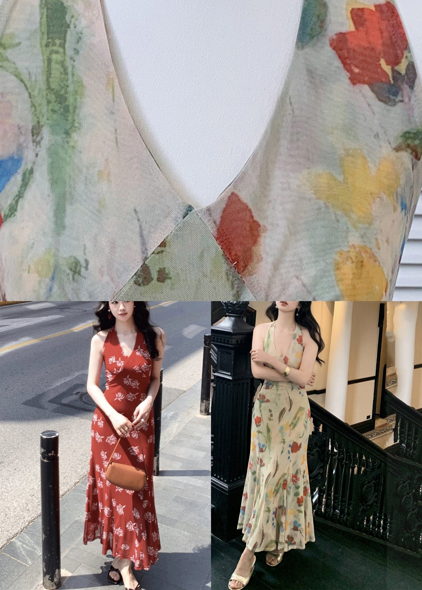 Light Green Halter Print Tulle Party Long Dress Sleeveless