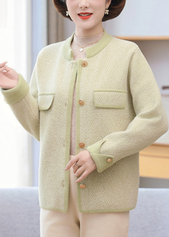 Light Green O-Neck Button Mink Hair Knitted Cardigans Fall
